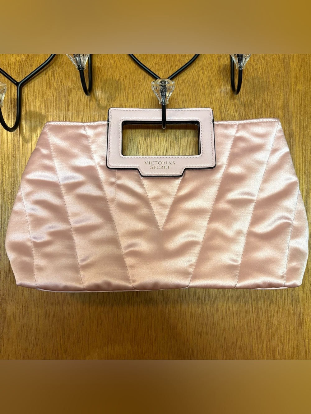 Victoria's Secret Blush Pink Satin Clutch with Rectangular Cutout Handle